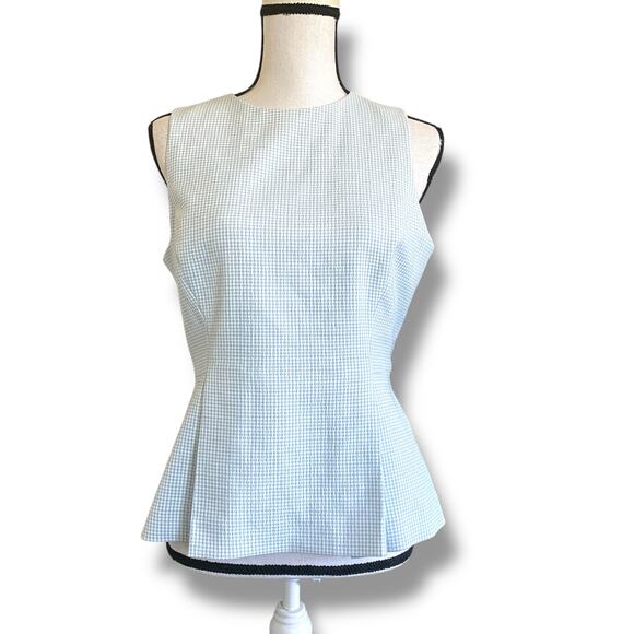 Antonio Melani Gingham Top Sleeveless Peplum Sz 10 White Blue Born on Fifth NWT - Picture 4 of 15